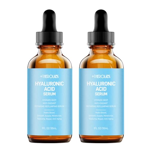 +1HEROLABS Hyaluronic Acid Serum for Face Anti Aging, Fine Lines, Dark Spots, & Dry Skin - Hydrating Facial Serum - Best Face Serum for Moisturizing and Wrinkle Reducing, 2 Packs