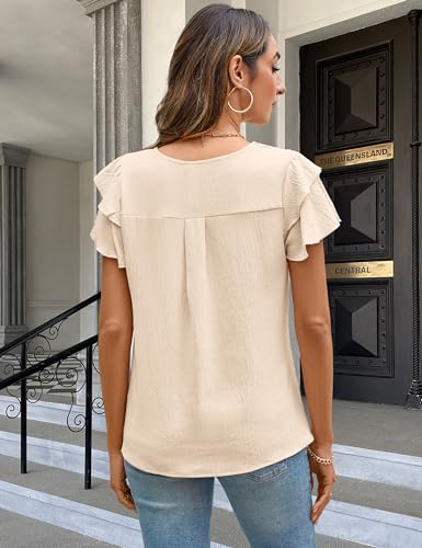 BMJL Women Dressy Casual Blouses Business Tops Short Sleeve Shirts Crew Neck 2024 Summer Outfits(Medium,White)