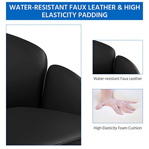 Yaheetech Cute Petal Desk Chair Home Office Swivel Upholstered Leather Makeup Vanity Desk Chair with Armrests for Bedroom Modern Computer Rolling Chair for Women Black