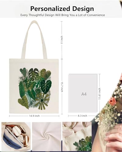 Nioobager Canvas Tote Bag for Women with Inner Pocket, Aesthetic Shoulder Book Bags Gift Totes Shopping Reusable Grocery Bags