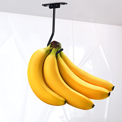 EGMEHOAD 2 Pack Banana Holder Hook Under Cabinet to Keep Bananas Fresh, Banana Hanger Under Cabinet Black 2 Pcs, Banana Hook Under Cabinet Metal