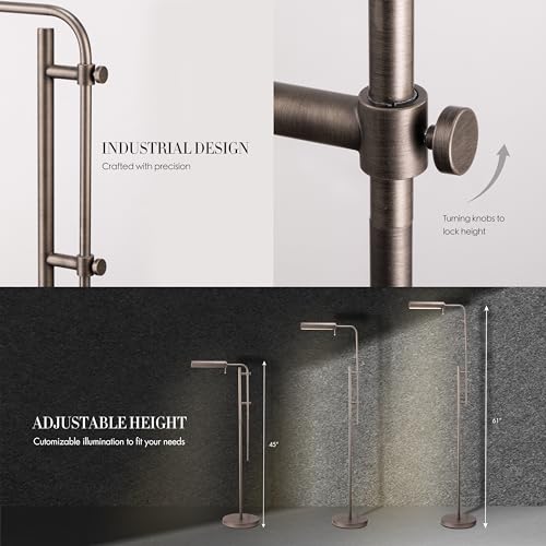 O'Bright Cedric Adjustable Pharmacy Floor Lamp - Industrial Design for Reading, Crafting, Work - 10W LED, Height 45-61 inches - Ideal for Living Room, Bedside, Office - Brushed Nickel