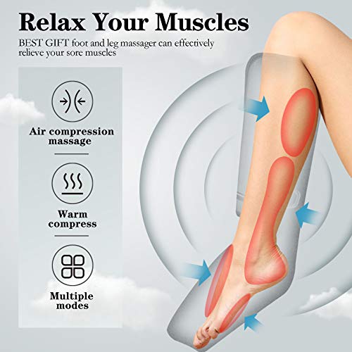 Foot and Leg Massager with Heat, Best Gifts for Mom, Dad, Women, Men and Elder, Foot and Leg Air Compression Massager for Muscle Fatigue