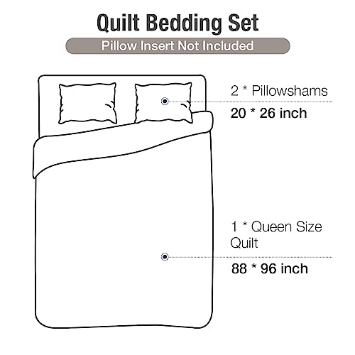 Lekesky Grey Quilt Set Queen Size, 3 Pieces (1 Quilt + 2 Pillowcases),Soft Microfiber Lightweight Reversible Bohemian Bedding Quilt for Summer(96 x 90 Inch)