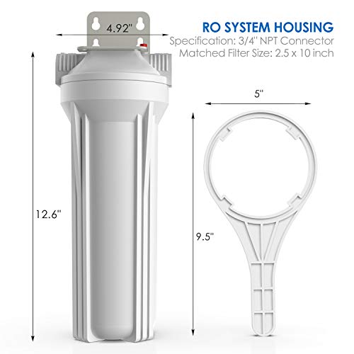 SimPure Whole House Water Filter Housing, Inline Water Filter for Home, Universal 10 inch Sediment Filter with 3/4 NPT Inlet and Outlet, Heavy Duty Steel Bracket, 4 Screws, Wrench