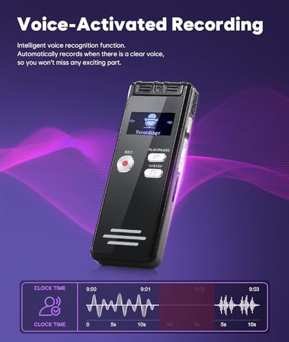 128GB Digital Voice Activated Recorder - 3072Kpbs HD Dual MIC Tape Audio Recording Device with Playback Noise Reduction for Interviews/Meeting, Store 2048 Hours of Documents Voice Activated Recorder