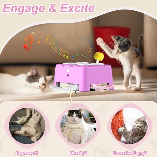 Interactive Cat Toys, 2-in-1 Automatic Cat Toy, 4 Holes Mice Whack A Mole Cat Mouse Toy with Moving Feather, Portable USB Rechargeable Electronic Kitten Toys (Blue)