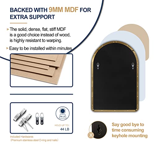 ANDY STAR Arched Mirror, 20" x 30" Gold Bathroom Mirror in Stainless Steel Metal Frame, Arch Top Rounded Corner 1" Deep Set Design Wall Mount Hangs Vertical