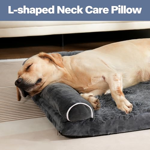 Ainpota Dog Bed for Large Dogs Orthopedic Dog Beds XL 42inch Plush L-Shaped Dog Couch with Removable Washable Cover, Eggs Crate Foam Pet Bed with Waterproof Lining, Dog Sofa for Big Dog Up to 95lb
