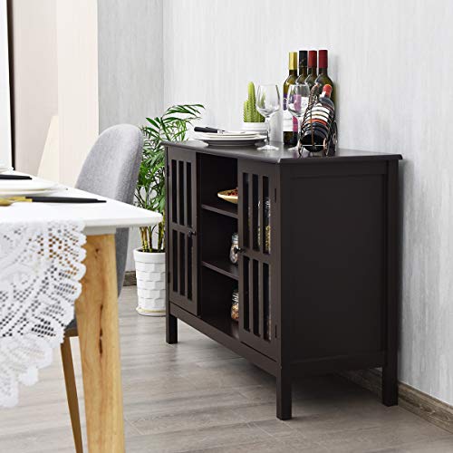 Tangkula TV Stand, Modern Tall Entertainment Center for TVs up to 50", Media Console w/2 Storage Cabinets & 3 Open Shelves, Wire Hole, Wood TV Console Table for Living Room, Brown
