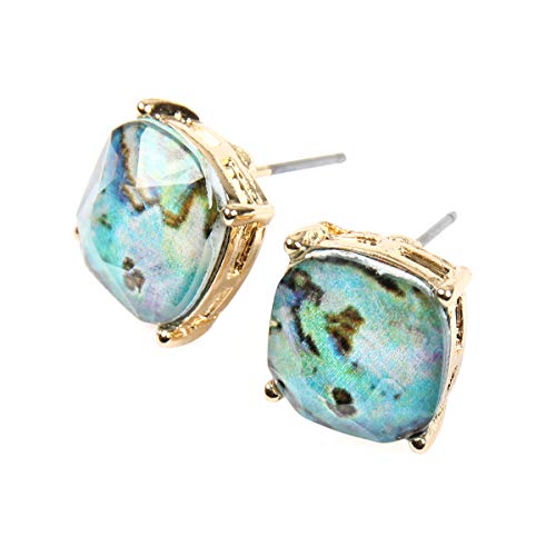 Faceted Jewel Statement Stud Earrings - Lightweight Square Cushion Cut Post Ear Studs for Women (Plaid Red 2)