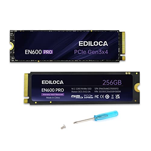 Ediloca EN600 PRO SSD 256GB PCle 3.0x4, NVMe M.2 2280, Up to 2800MB/s, Internal Solid State Drive, SLC Cache 3D NAND TLC, Graphene Cooling Sticker, Storage for PC, Desktop and Laptops
