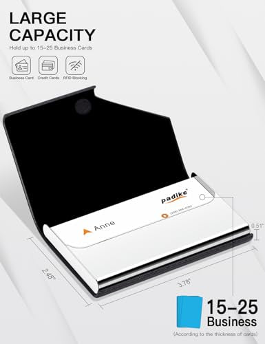 Padike Business Card Holder, Upgraded Leather Business Card Case Pocket Card Holders for Men or Women, Metal Slim Name Card Holder RFID Blocking Business Card Carrier with Magnetic Closure (Z-Coffee)