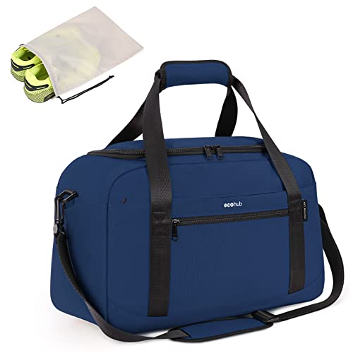 ECOHUB Small Gym Bag 15 inch Mini Travel Duffel Bag with Wet Pocket & Shoes Bag Underseat Carry On Lightweight Waterproof Personal Item Bag Blue (Patent Pending)