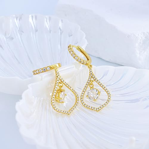 Hoop Earrings for Women Trendy - Sterling Silver Hoop Earrings with Drop Dangle Hypoallergenic Hoop Earrings with Charms Cubic Zirconia Fashion Huggie Earrings for Sensitive Ears Gift for Her Ladies