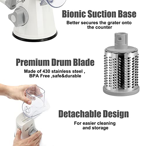 YNNICO Rotary Cheese Grater - Manual Mandoline Slicer with Non-slip Suction Base, Vegetable Slicer Nuts Grinder Cheese Shredder with Clean Brush (Green)