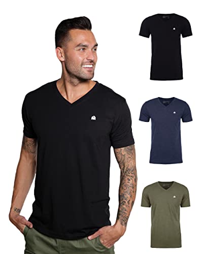 INTO THE AM V Neck T Shirts Men Fitted Casual Essential Basic Undershirt Sleep Vneck Tshirt for Guys (Red, Medium)