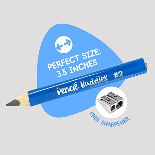 Short Thick Triangle Pencils For Kids - Stronger 5MM Core, Fat Pencil Grip, For Beginners, 2-6 Year Olds, Toddlers, Kindergarten - 8 Learning Pencils for Children with Pencil Sharpener (Light Blue)