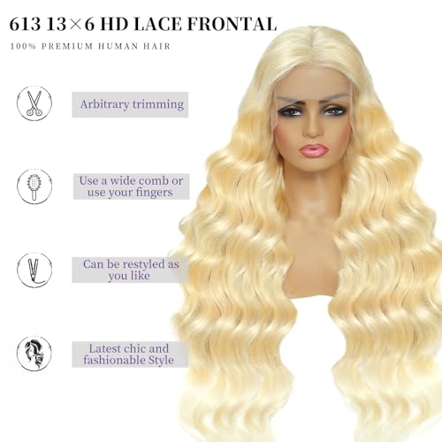 SEMANK 613 13x6 Lace Front Wig Human Hair 42 Inch Blonde Wig Human Hair 180% Density Body Wave Lace Front Wigs Human Hair Pre Plucked 613 Lace Front Wig Human Hair Blonde HD Lace Frontal Wig