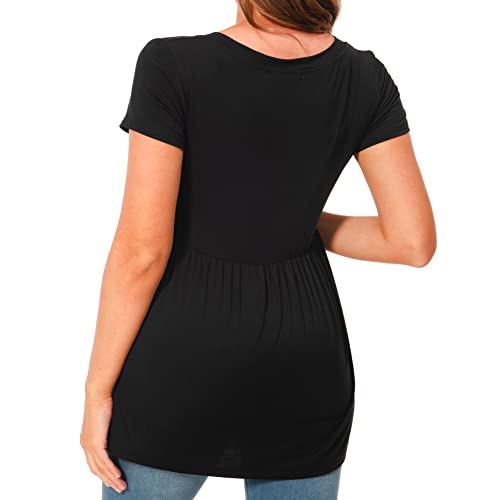 Bearsland Maternity Tops Short Sleeve Scoop Neck Maternity Shirt Pregnancy Clothes,Black&Iron Grey&Moka Brown,S