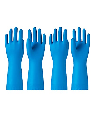 PACIFIC PPE 2 Pairs Reusable Dishwashing Cleaning Gloves, Household, Kitchen, Cotton Liner, Blue, Small