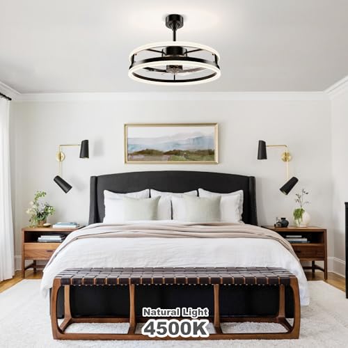 STROLITE Fandelier Ceiling Fans with Lights and Remote, 19.7inch Modern Bedroom Ceiling Fan(6 Speed&Timing), 3000K-6000K Dimmable LED Light, Smart Ceiling Fan with Light for Kitchen (Black)