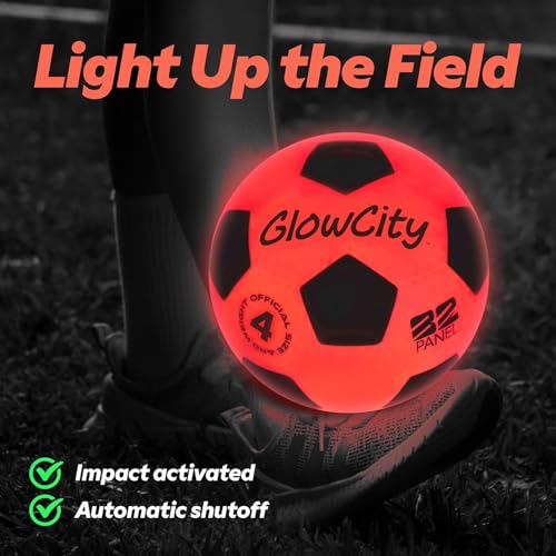 GlowCity Light Up Soccer Ball, Glow in The Dark Ball, Size 4 LED Glow Soccer Ball, Impact Activated, Durable for Outdoor Play, Great Birthday for Boys, Girls & Teens Ages 8-12+