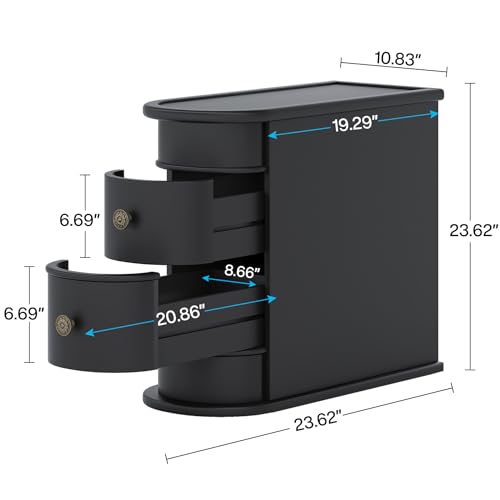 Tribesigns End Table with 2 Drawers, Black Sofa Side Table with Storage, No Assembly Required, Closed Back, Slim Nightstand Vintage Wood Chairside Bedside Narrow Accent Table for Living Room Bedroom