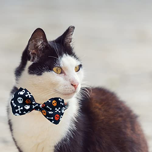 Halloween Cat Collar with Bell, 2 Pack Holiday Jack-O-Lantern and Candycorn Collar for Kitty Kitten Male Female Cats (Jack-O-Lantern/Skeleton Dance)