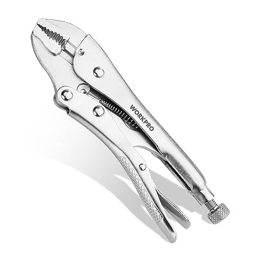 WORKPRO Locking Pliers, 4-inch Curved Jaw Vice Grips pliers, Chromium-Vanadium Steel Locking Pliers with Wire Cutter, Locking Adjustable Vise Grips for Clamping Twisting Welding