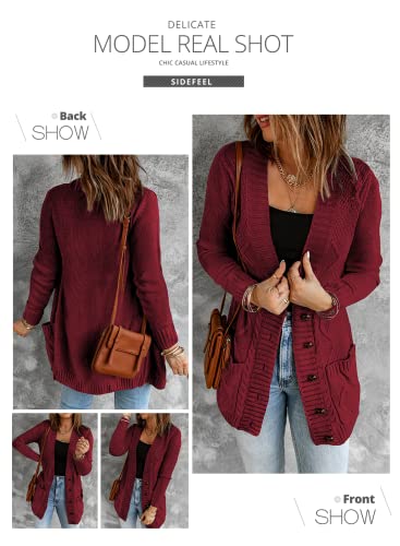 Sidefeel Womens Sweaters 2024 Trendy Long Sleeve Cable Knit Button Up Fall Long Cardigans Small Green