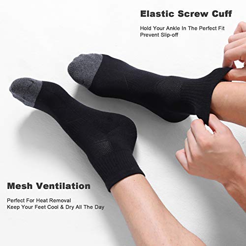 CS CELERSPORT 6 Pack Men's Ankle Socks with Cushion Athletic Running Socks, Black, Shoe Size: 7-9