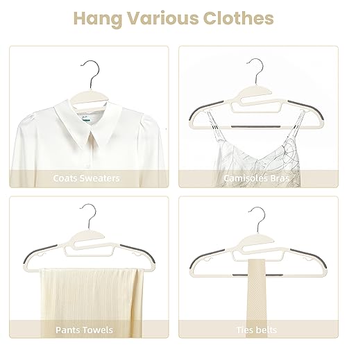 Heavy Duty Plastic Hangers 50 Pack with Non-Slip Design,0.2 Inches Thick,360°Swivel Hook Space Saving Organizer for Bedroom Closet,Shirts,Pants,Strong Enough for Coat(Beige- S Shaped)