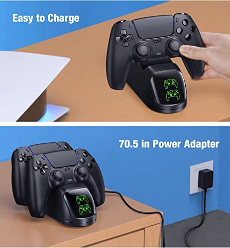 Controller Charging Station for PlayStation 5 Dualsense Controller with Dual Stand Charger Dock, Upgrade Controller Charger for PS5 Accessories Fast Charging Cable, Charging Station Black for PS5