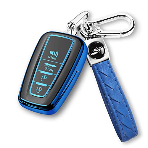 QBUC for Toyota Key Fob Cover with Keychain Suitable for RAV4 Camry Avalon C-HR Corolla GT86 Premium TPU Key Fob Case (Style 1-Blue)