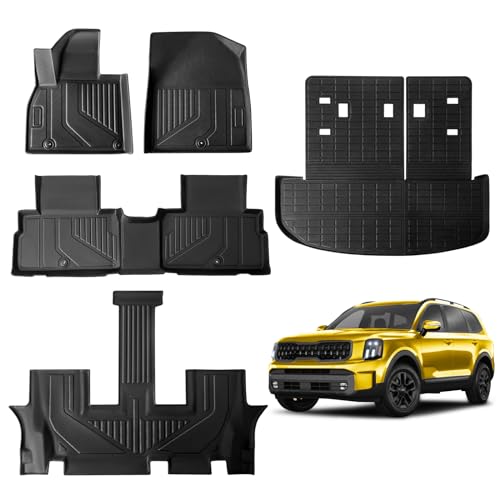 JUZISHU Floor Mats for Kia Telluride 7 Seater 2020-2024 Full Set All Weather Telluride Floor Mats for Kia Telluride Accessories 2024-2020 TPE Back Seat Cover Protector