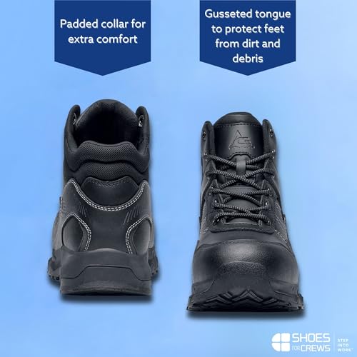 Shoes for Crews Piston Low, Men's, Women's, Unisex Soft Toe Slip Resistant Work Shoes, Water Resistant, Black, Men's 7.5 / Women's 9 Wide
