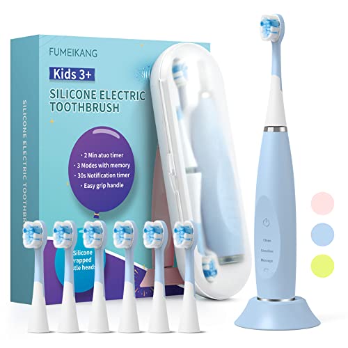 FUMEIKANG Kids Electric Toothbrushes Sonic Rechargeable Tooth Brush Gifts for Boys and Girls Smart Timer Power Toothbrush - Blue 3 4 5 6 7 8 9 10 11 12 (Blue)
