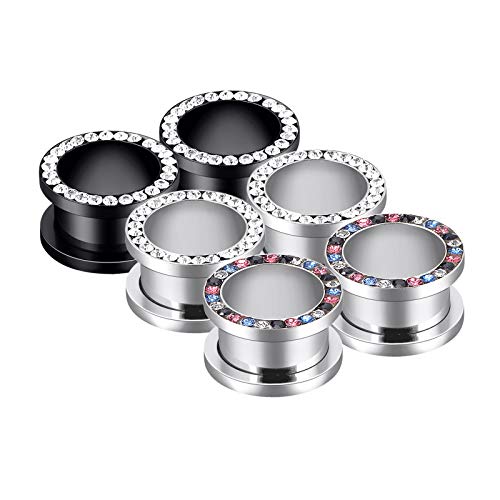 YOFANST 6pcs Stainless Steel Clear Gem Ear Tunnels CZ Ear Piercing Plugs Stretcher Expander 0g