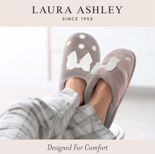 Laura Ashley Womens Memory Foam Slip On Terry Cloth Clog Slippers, Ladies Fuzzy Rubber Bottom Fur Bedroom House Shoes, Basic Grey, Small
