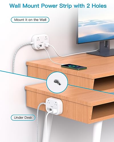 Cruise Ship Essentials, Travel Power Strip with USB C, Flat Plug Extension Cord with 3 Outlets 4 USB Ports(2 USB C), 5 ft Desk Wall Outlet Extender, Non Surge Protector for Cruise, Dorm Room, ETL(BK)