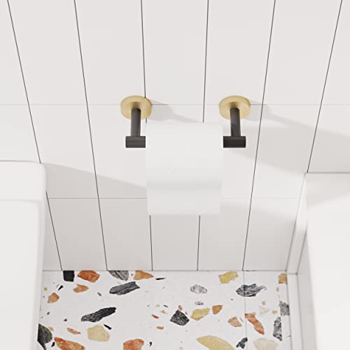 RARXTR Black and Gold Toilet Paper Holder SUS304 Stainless Steel Double Post Pivoting Toilet Paper Roll Holder Wall Mounted Tissue Holder for Commercial Bathroom RV Matte Black & Brushed Brass Finish
