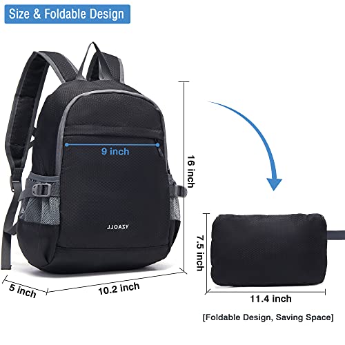 YZAOLL 25L Lightweight Packable Hiking Backpack Waterproof Hiking Daypack for Women Men Gym Backpack Travel Camping Vacation,Black