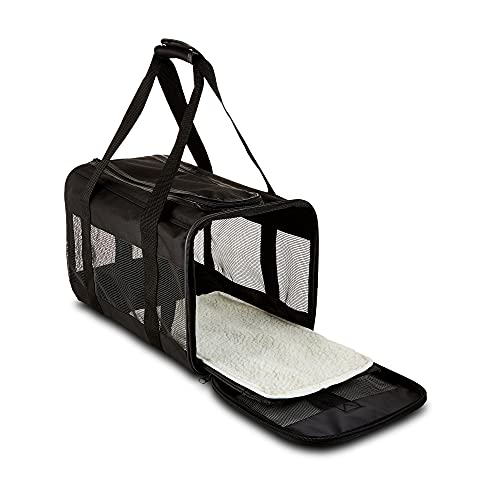 Amazon Basics Soft-Sided Mesh Pet Travel Carrier for Dog, Cat, Medium, 16.5" L x 9.4" W x 9.8" H, Black