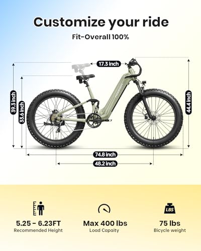 PUCKIPUPPY Electric Bike for Adults 960W, 48V 20AH Battery Adult Electric Bicycles, 26" Fat Tire Full Suspension Step-Thru Ebike, 28MPH Mountain Ebike, 7 Speed, 80Miles Range, UL Certified-Boxer ST