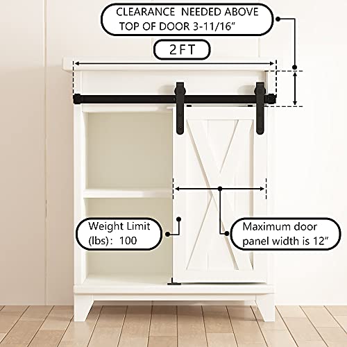 skysen 2ft Single Door Cabinet Sliding Barn Door Hardware Kit Super Mini Sliding Door Hardware for Wardrobe Cabinet TV Stand (ykd2)