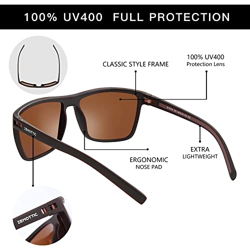 ZENOTTIC Polarized Sunglasses for Men Lightweight TR90 Frame UV400 Protection Square Sun Glasses (S04 Transparent Frame/Blue Mirrored Lens)