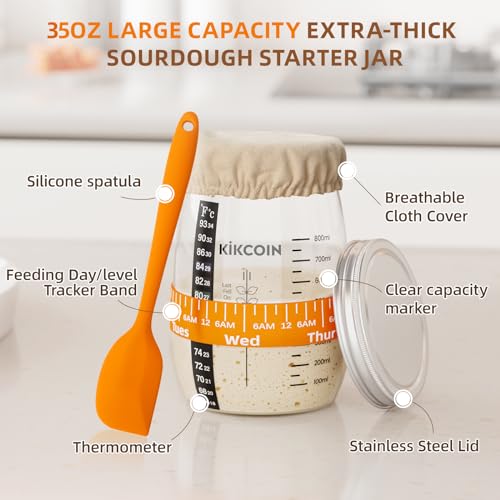 Sourdough Bread Baking Supplies, Complete Sourdough Starter Kit Banneton Bread Proofing Basket Set Includes 35oz Sourdough Starter Jar, Kikcoin