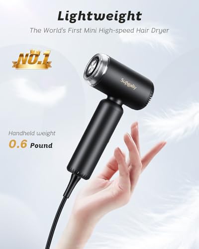 Hair Dryer - Super Mini Hair Dryer, Portable High Speed Unique Motor for Fast Drying, Professional Ionic Blow Dryer, Quiet Lightweight Hairdryer with Magnetic Diffuser & Concentrator & Wall Mounted