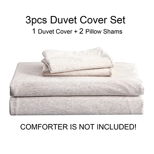 PURE ERA Jersey Knit Duvet Cover Set 100% T-Shirt Cotton Super Soft Comfy 2pc Bedding Set with Zipper Closure (Solid Creamy White, Twin)